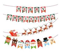 Wanciler 3 PCS Marry Christmas Banners Bunting Traditional Hanging Xmas Party Decorations for Fireplace Wall Indoor for Home Wall Festive Letter with Santa, Reindeer Design