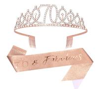 Wanciler Birthday Sash & Rhinestone Tiara Set, 70th Birthday Tiara and Sash for Women, 70 and Fabulous Rose Gold Birthday Party Supplies