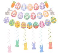 Wanciler Happy Easter Banner Decorations, 3 Pcs Easter Egg Bunny Carrot Paper Bunting with 6 Pcs Bunny Hanging Swirls, Colorful Easter Garland for Spring Home Party Wall Window Garden Decor