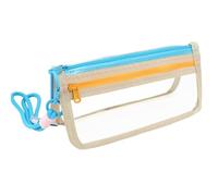 Wanciler Large Capacity Clear Exam Pencil Case with Carry Handle for Boys Girls Teens, Transparent PVC Organizer for School, Office, Travel, Unisex School Supplies, Blue and Yellow