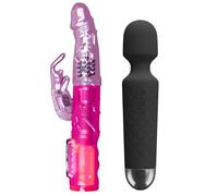 Wand Vibrator & Rabbit Vibrator with Combine 30 Modes & 7 Speeds - Waterproof Wands & Rabbit Dildo for Adults - Quiet Small Vibrating Magic Wand & Dual Vibratorfor Grown Ups