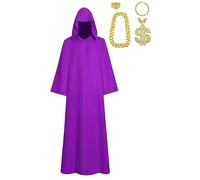 Wandamaga Adult Men Shadow Wizard Money Gang Costume Robe Cape Red/purple/green, Purple, S