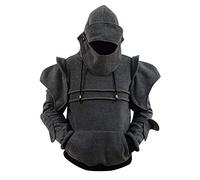 Wandamaga Men's Arthur Knight Hoodie Medieval Armor Sweatshirt Hooded Jackets Coat, Grey, Large