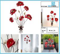 Wandbild-Strauß-Rote-Mohnblumen-Design-Dekoration-Metall-Lackiert About 50x66cm