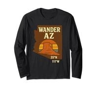 Wander Arizona Desert Shirt State Map Coordinates Sunset AZ Long Sleeve T-Shirt