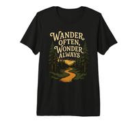 Wander Often Wonder Always Hiking Adventure Forest Path Premium T-Shirt