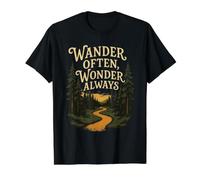 Wander Often Wonder Always Hiking Adventure Forest Path Value Graphic T-Shirt, Men, Black, M