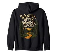 Wander Often Wonder Always Hiking Adventure Forest Path Zip Hoodie
