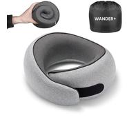 WANDER PLUS Travel Neck Pillow, Pure Memory Foam Neck Pillow for Airplanes, Comfortable Breathable Cover, 360 Degree Support Ergonomic Design Best for Sleeping Plane Train Travel Essentials Max Gray