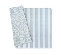 Wander & Roam Premium Reversible Baby Play Mat - Soft Foam Tummy Time Mat for Infant, Toddler & Parent - Modern Neutral Stripe + Ikat Design - Water Resistant, Easy to Clean, Non-Toxic- Rainwash Blue