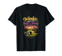 Wander Where The WiFi is Weak Camping Mountain Badge T-Shirt