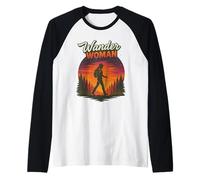 Wander Woman Retro Sunset Hiking Empowerment Design Raglan Baseball Tee