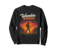 Wander Woman Retro Sunset Hiking Empowerment Design Sweatshirt