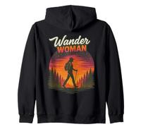 Wander Woman Retro Sunset Hiking Empowerment Design Zip Hoodie