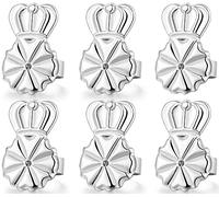 Wanderbey 3 Pairs Earring Backs For Droopy Ears,18K Sterling Silver Earring Backs For Studs,Adjustable Hypoallergenic Earring Backs For Heavy Earring(white), 8MM