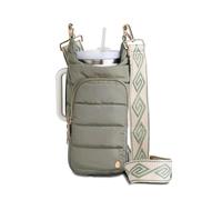 WanderFull HydroBag® HANDLE, Zipper for Handle, 40 oz Water Bottle Holder w/Strap, Crossbody Water Bottle Carrier Bag w/Phone Pocket, Tumbler Accessories - Sage Green w/Patterned Strap