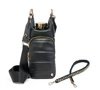 WanderFull® Original HydroBag® Vegan Leather, Fits Up to 32 oz Water Bottle Holder w/ 2 Straps, Hands-Free Crossbody Water Bottle Carrier Bag with Phone Pocket, Tumbler Accessories - Black