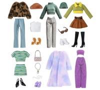 WanderGo 23 Pcs Doll Clothes And Accessories, Include 5 Doll Fashion Sets Outerwear, Sweaters, Trousers, Pencil Skirts, Hats, Sunglasses, Shoes, Necklaces, Bags, For 11.5 Inch Girl Dolls (No Doll)
