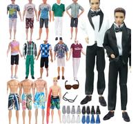 WanderGo 23 PCS Ken Dolls Clothes and Accessories Set, Including 1 Ken Suit,5 Tops 5 Pants, 2 board shorts, 8 Shoes 1 Glasses and 1 Surfboard(Random Style)