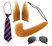 WanderGo 4 Pcs Fox Costume Included Fox Ears and Tail Fox Sunglasses, Tie Costume Accessory Set For Adults Fancy Dress Up Cosplay Halloween Costumes for Halloween Christmas