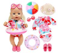 WanderGo 6PCS Swimming Baby Doll Clothes Swimsuit 14-18 Inch Swimming Outfit Swimming-ring, Shoes + Sun Hat + Beach Ball Glasses for 35-45 cm Dolls