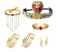 WanderGo 7 Pcs Egyptian Costume, Includes a Snake Headband, Arm Cuffs, Snake Bracelet, Gemstone Bracelet, And a Pair Of Earrings, For Party Dressing, Holiday Dressing