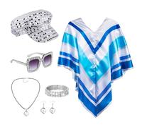 WanderGo Abba Outfits for Women Abba Fancy Dress Costume 70s Fancy Dress Women Accessories Set with Poncho Hat Glasses Bracelets Necklaces Earrings Disco Costume Theme Party