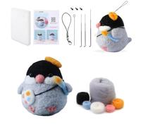 WanderGo Needle Felting Kits for Beginners, 15 Pcs Soft Wool Felting Kits for Beginners Adults, Cute Gray Penguin Needle Felt Kit for DIY Craft Birthday Gift Home Decoration