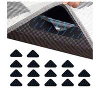 WanderGo Rug Grippers 16 Pcs Double Sided Anti Curling Rug Stickers Non Slip Carpet Grip Tape Washable Reusable Pads for Wooden Tile Marble Floors (Rounded Triangle)