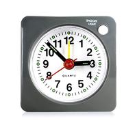 WanderGo Silent Alarm Clock, Mini Travel Alarm Clock Bedside with Snooze and Nightlight Silent Analog Quartz Clock Battery Powered Quiet Non Ticking Clocks for Bedroom Traveling (Gray)