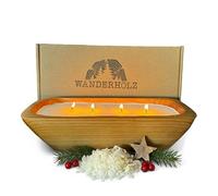 Wanderholz Soy Wax Candle in a Cedar Wood Bowl - Sustainable Multi-Wick Candle with Soy Wax Four-Wick Candle Wax Soy Candle Large Candles Gift Candle Large Decorative Living Room Candle XXL