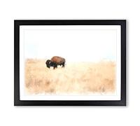 Wandering Bison In Abstract Modern Art Framed Wall Art Print, Ready to Hang Picture for Living Room Bedroom Home Office Décor, Black A4 (34 x 25 cm)