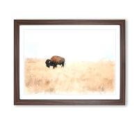 Wandering Bison In Abstract Modern Art Framed Wall Art Print, Ready to Hang Picture for Living Room Bedroom Home Office Décor, Walnut A3 (46 x 34 cm)