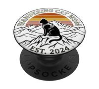 Wandering Cat Mom Retro Mountain Hiking Vintage Sunset 2024 PopSockets Adhesive PopGrip