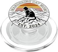 Wandering Cat Mom Retro Mountain Hiking Vintage Sunset 2024 PopSockets PopGrip for MagSafe