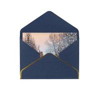 Wandering In The Winter Light Print Horizontal Gold-Edged Pearl Greeting Card W/Envelope-Holiday,Birthday,Anniversary,Party(2pcs)