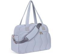 Wandering Nature 17x13x8 Personal Item Bag, Puffer Small Duffle bag for Travel with 14'' Laptop Compartment & Wet Pocket, Lightweight Carry on Weekender Duffle, Wave pattern, Gray Blue, Personal Item
