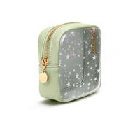 Wandering Nature Clear Makeup Bag for Purse Mini Make up Cute Cosmetic Bag Pouch for Women with Slip-in Pockets Travel Toiletry Essentials Eco Vegan Leather Organizer Bags(Patent Pending), Green Star
