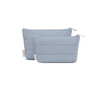 Wandering Nature Cosmetic Bag Set of 2 - Small Makeup Bag for Travel & Everyday Use, Waterproof & Lightweight, Organiser with Compartments for Women, Practical Gift, grey-blue-quilting, Elegant and