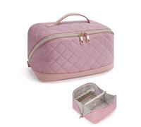 Wandering Nature Cosmetic Bag Women's Travel Make Up Bag with Brush Compartment Waterproof Large Makeup Bag for Everyday Use Portable Toiletry Bag with Divider Insert and Handle, pink
