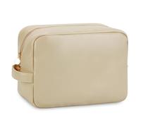 Wandering Nature Large Makeup Bag, Toiletries Bag for Women, Travel Cosmetic Bag with Handle and Slip-in Pockets Eco Vegan Leather, Beige (Patent Pending)
