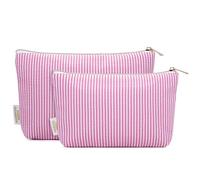 Wandering Nature Makeup Bag Small Cosmetic Bag for Purse 2 Pack Small Make Up Pouch Cute Travel Pouch with Zipper for Women, Pink Stripe