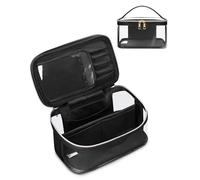 Wandering Nature Makeup Bag, Travel Make Up Organizer Cosmetic Brush Bags Case for Women in Eco Vegan Leather, Black Clear, M, Stylish