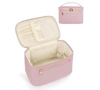 Wandering Nature Makeup Bag, Travel Make Up Organizer Cosmetic Brush Bags Case for Women in Eco Vegan Leather, Pink Fabric, L, Stylish