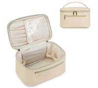 Wandering Nature Makeup Bag, Travel Make Up Organizer Cosmetic Brush Bags Case for Women in Eco Vegan Leather, Beige, Stylish