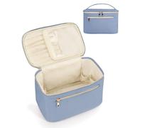 Wandering Nature Makeup Bag, Travel Make Up Organizer Cosmetic Brush Bags Case for Women in Eco Vegan Leather, Blue Fabric, L, Stylish