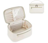 Wandering Nature Makeup Bag, Travel Make Up Organizer Cosmetic Brush Bags Case for Women in Eco Vegan Leather, Milky White Leather, M, Stylish