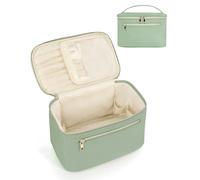 Wandering Nature Makeup Bag, Travel Make Up Organizer Cosmetic Brush Bags Case for Women in Eco Vegan Leather, Sage Green Fabric, L, Stylish