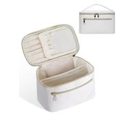 Wandering Nature Makeup Bag, Travel Make Up Organizer Cosmetic Brush Bags Case for Women in Eco Vegan Leather, White Fabric with Divider, M, Stylish