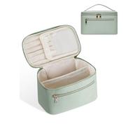 Wandering Nature Makeup Bag, Travel Make Up Organizer Cosmetic Brush Bags Case for Women in Eco Vegan Leather, Sage Green with Divider, M, Stylish